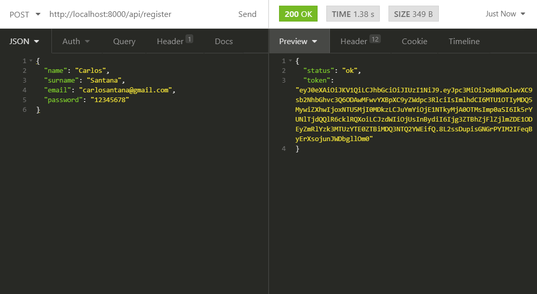 Prueba de registro con JWT