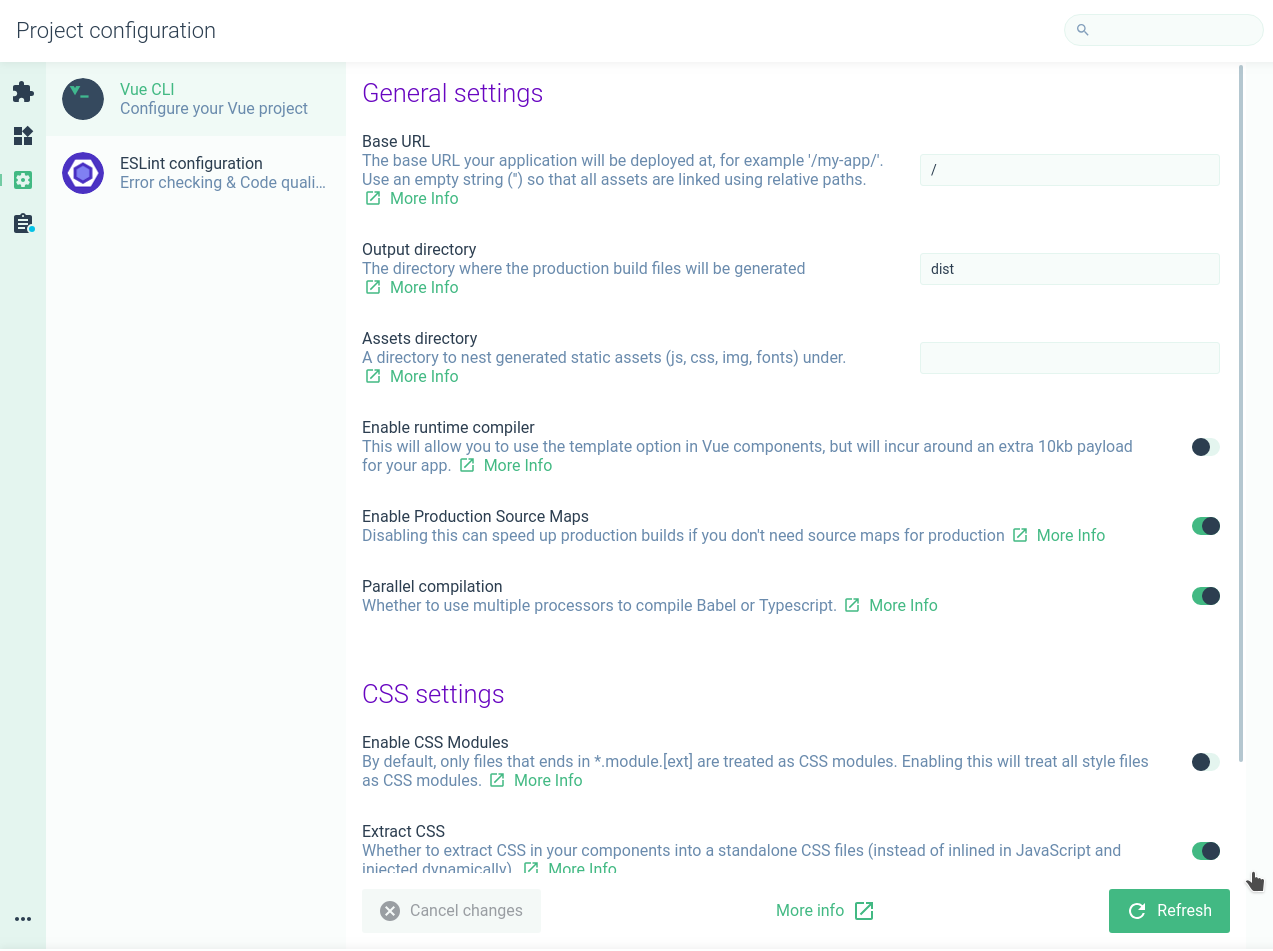 Configuraciones del proyecto